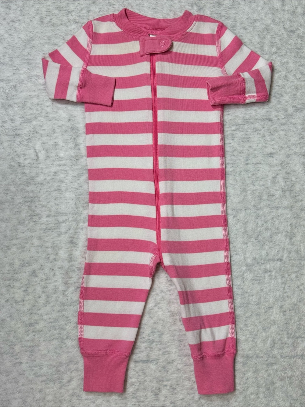 Hanna Andersson Bold Stripe Pink White Zip Sleeper 3-6M Baby Organic Cotton
